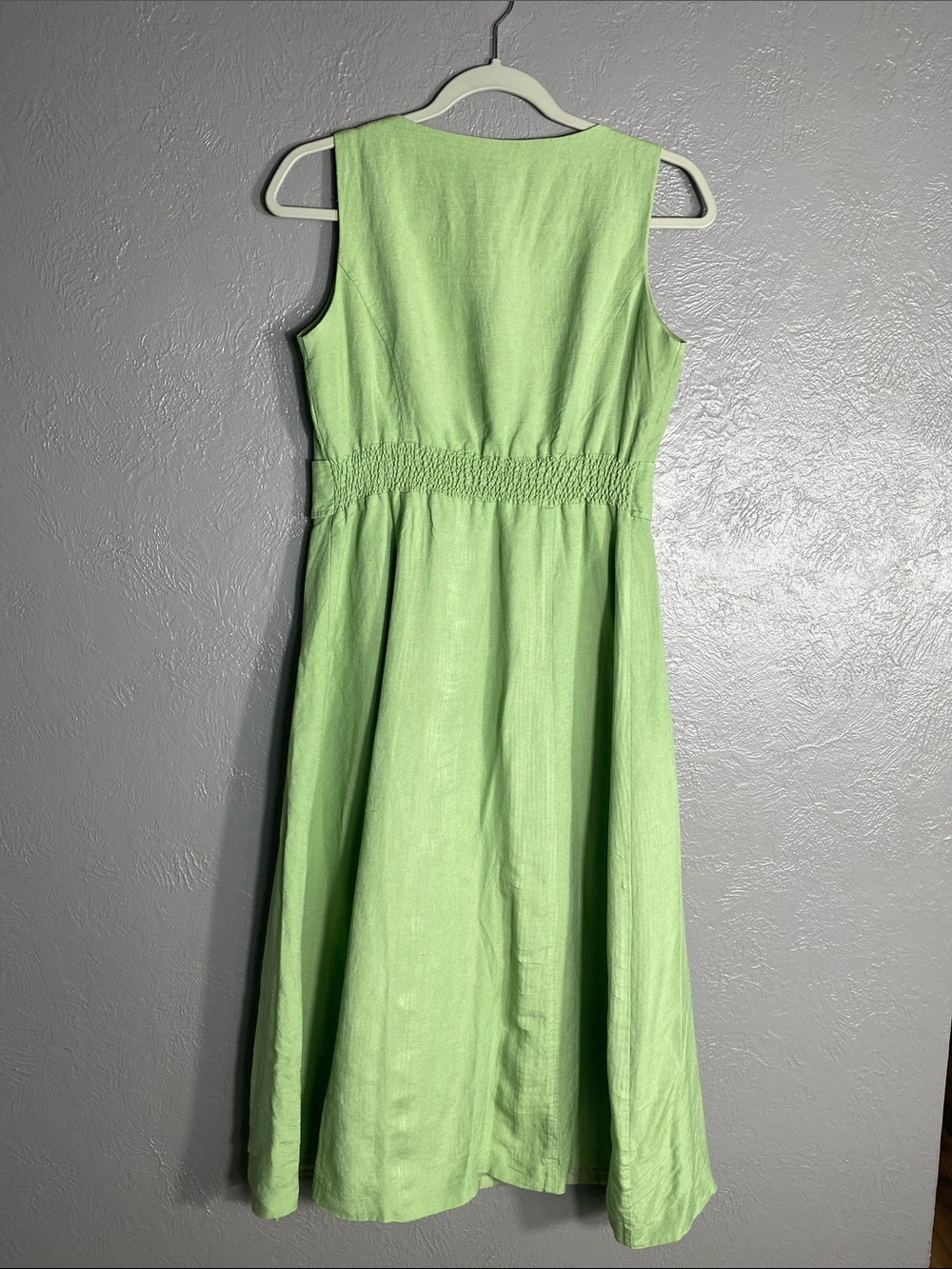 Coldwater Creek Linen Blend Dress P8 Pistachio Green Button Front Fit Flare Midi - Picture 8 of 11